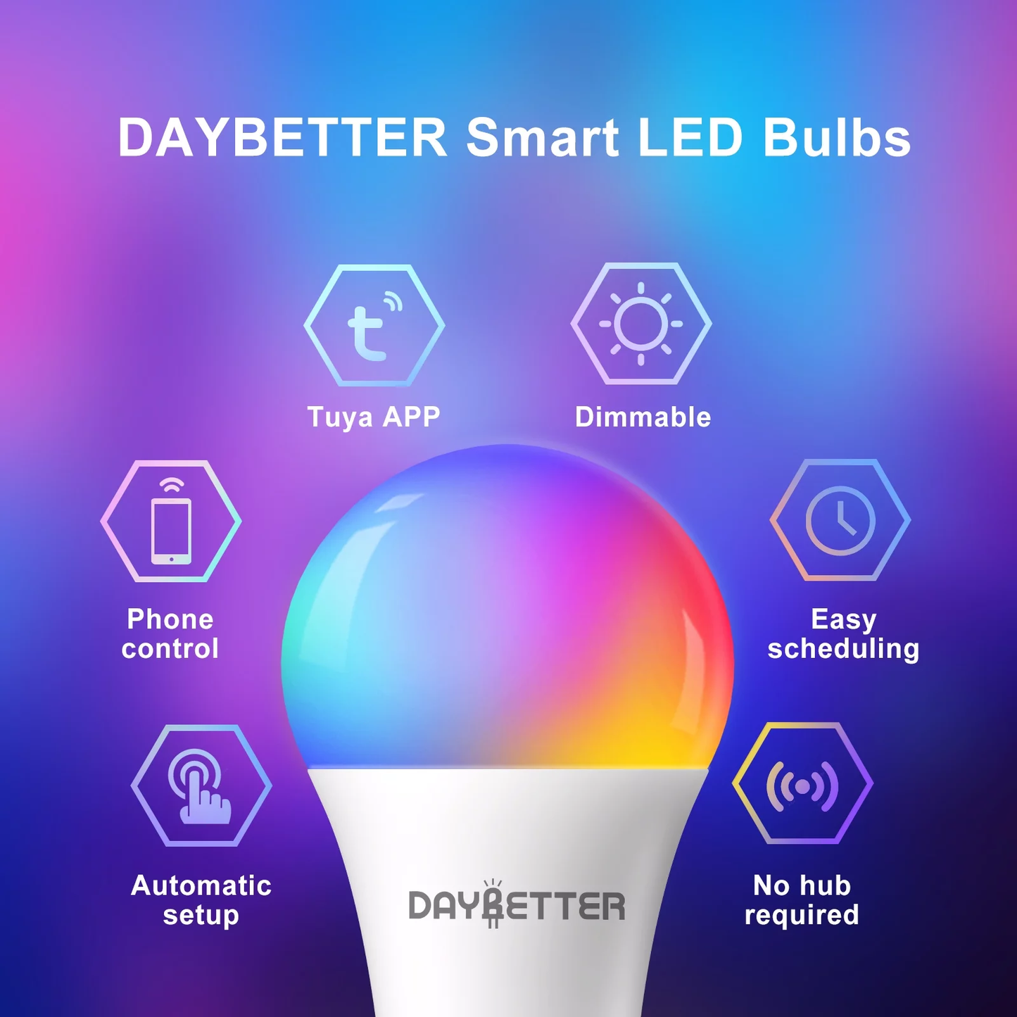 12 Pack Wifi Smart Led Light Bulb,Dimmable RGB Color Changing Smart App Control (2.4Ghz Only), A19 E26 9W (60W Equivalent) 800 Lumen image 3