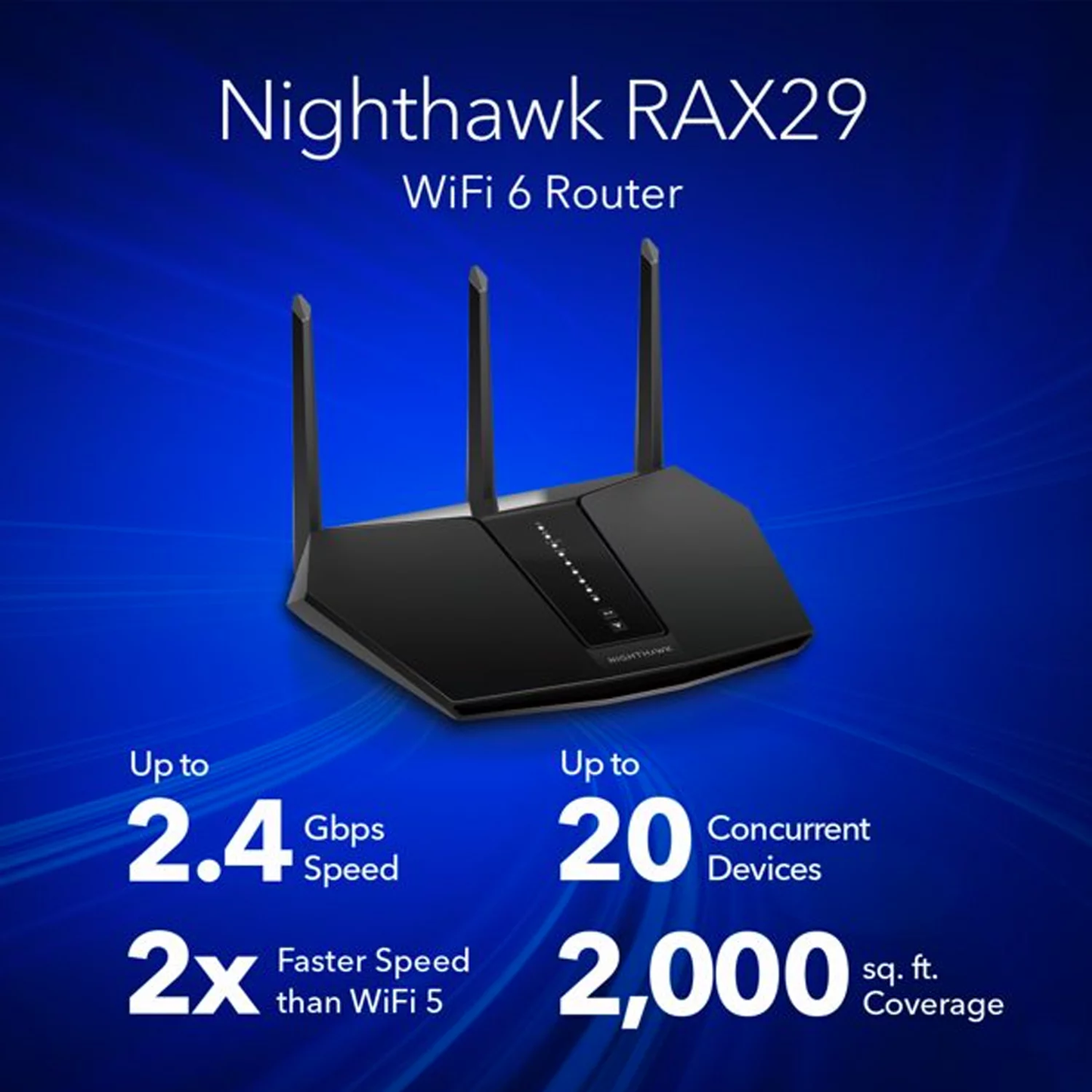 '- Nighthawk AX2400 Wifi 6 Router, 2.4Gbps (RAX29) image 1