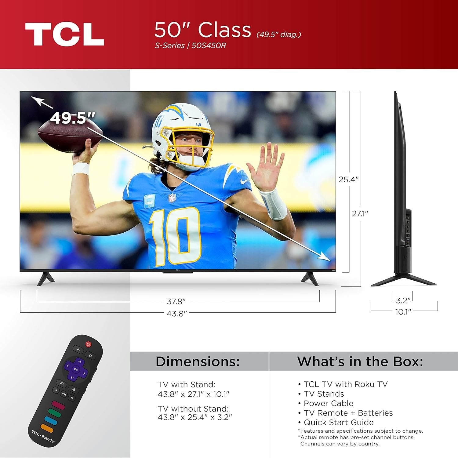 TCL | 50-Inch Class S4 4K LED Smart TV with Roku TV (50S450R, 2023 - Model), Dolby Vision, HDR, Dolby Atmos, Works with Alexa, Google Assistant and Apple Homekit Compatibility, Streaming UHD Television image 2