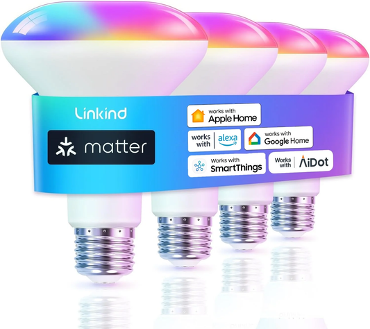 Smart Light Bulbs,  Matter-Enabled Color Changing LED Light Bulbs, RGBTW 8W (60Watt Eqv) BR30 Floodlights, E26 Medium Base, Smart Bulbs Work with Alexa, Google Home, Smartthings, 4-Pack image 0