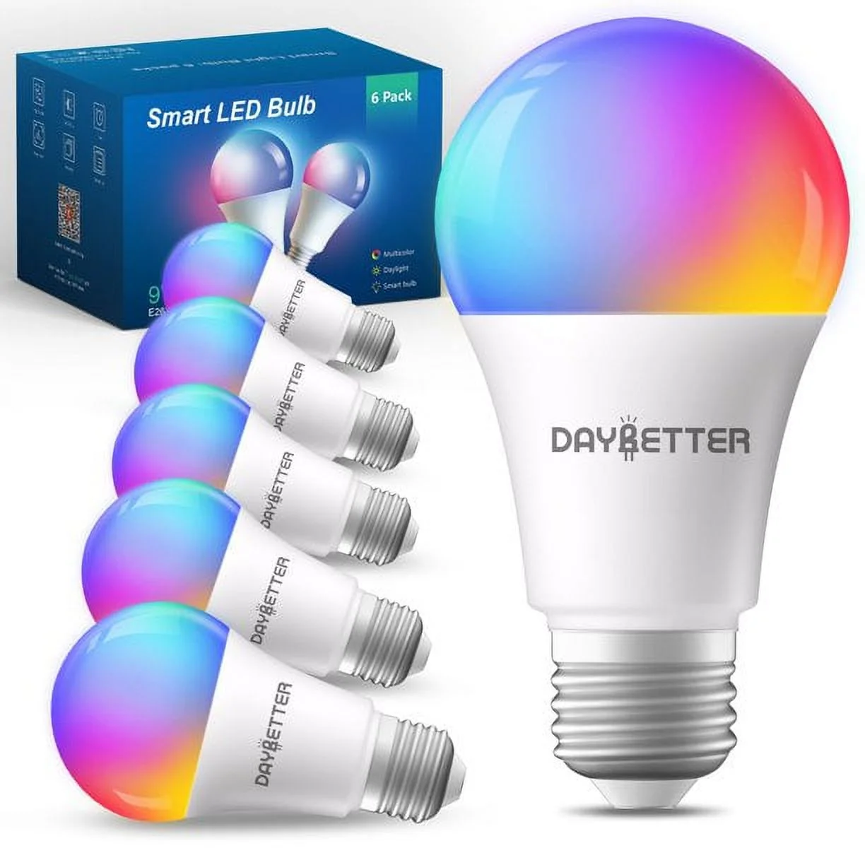 12 Pack  Wifi Smart Led Light Bulb,Dimmable RGB Color Changing Smart App Control (2.4Ghz Only), A19 E26 9W (60W Equivalent) 800 Lumen - 6 Pack image