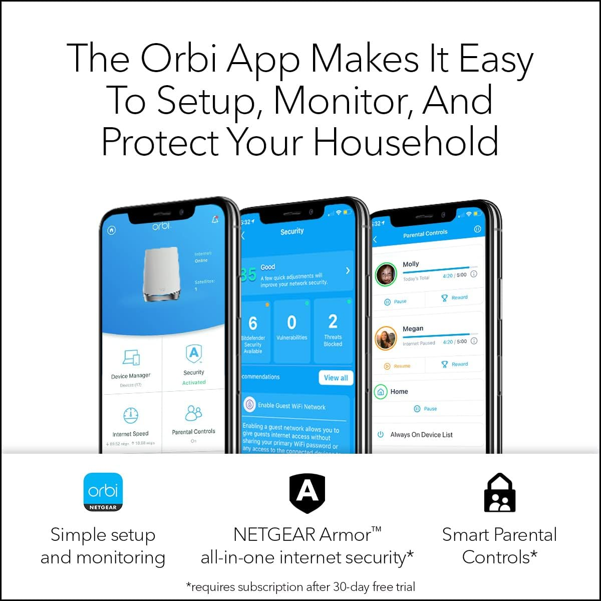Orbi Whole Home Tri-Band Mesh Wifi 6 System (RBK752) ? Router with 1 Satellite Extender | Coverage up to 5,000 Sq. Ft., 40 Devices | AX4200 (Up to 4.2Gbps) image 4